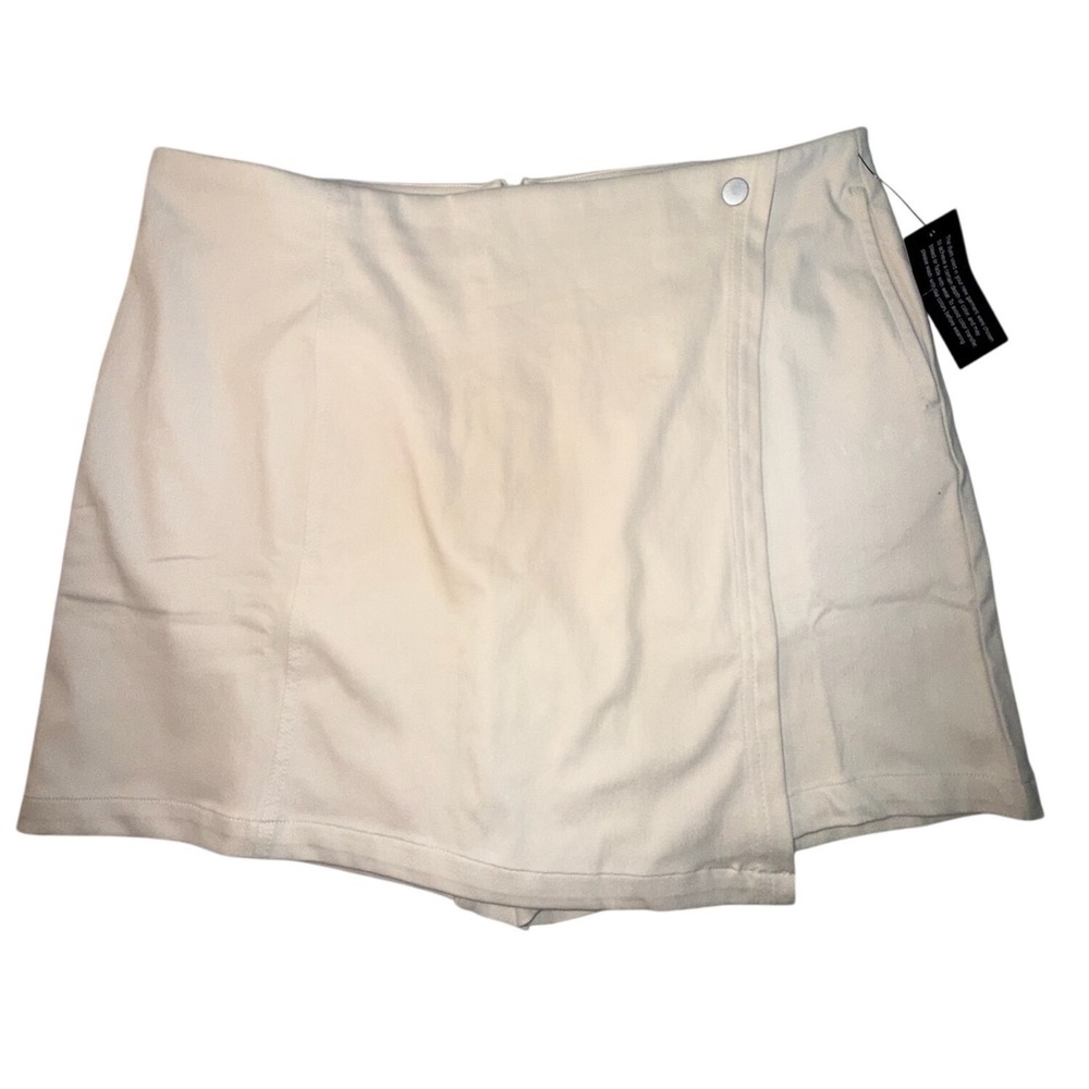 Denim & Co Cream Wrap Front Skort Womens LP Petite Off White Stretch Twill New